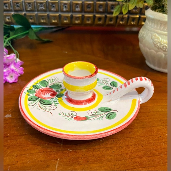 Siena Italian Hand Painted Ceramic Looped Candlestick Holder Decor - Picture 3 of 8